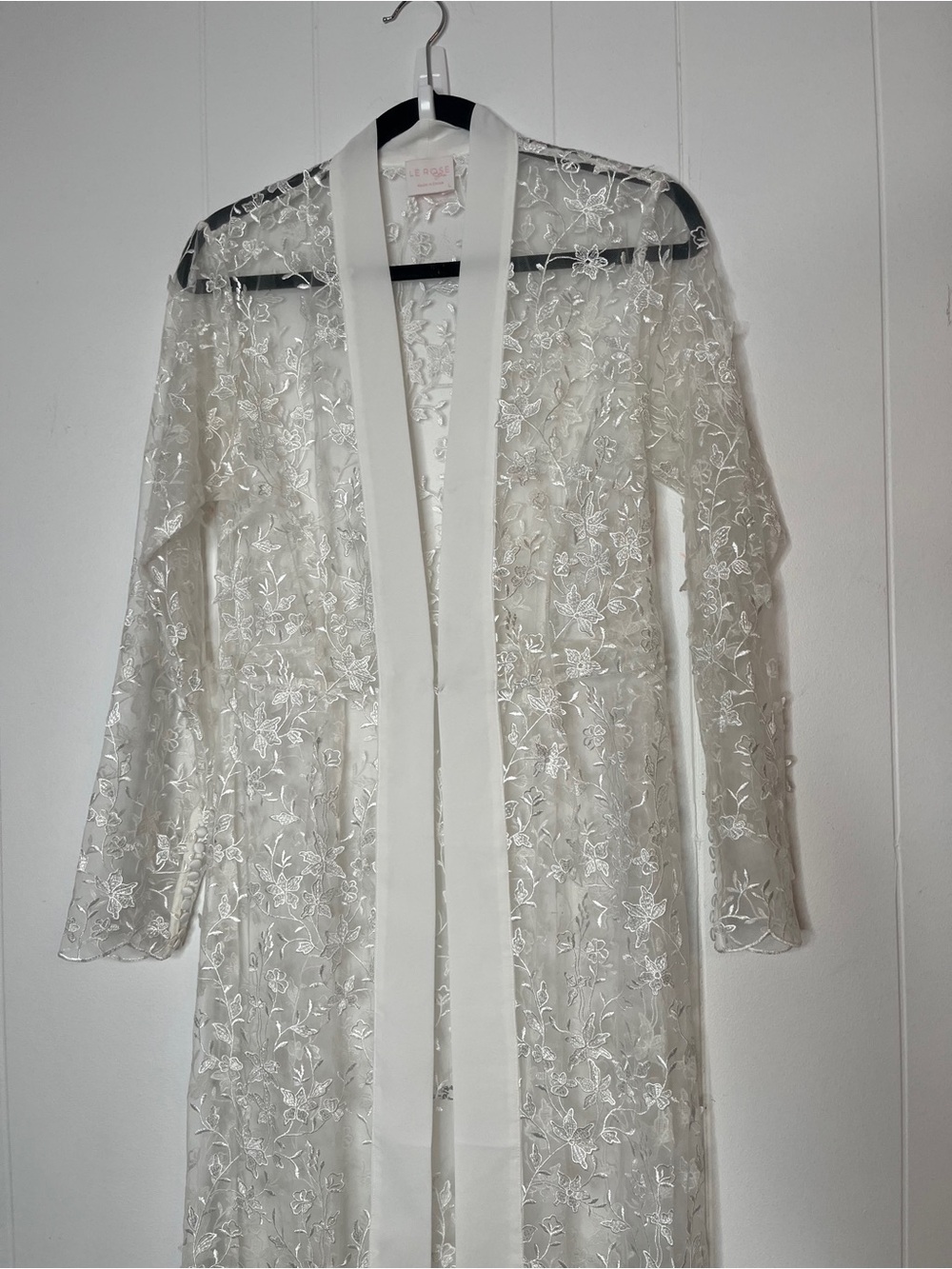 Le Rose White Lace Long Robe - Elegant Sheer Overlay Women's L - Picture 2 of 8